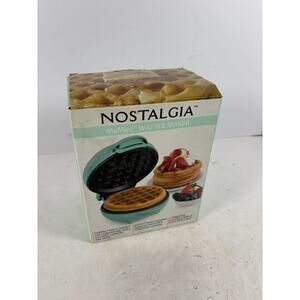 Nostalgia MyMini Waffle Maker Aqua Mini 5” Nonstick Compact Breakfast Iron